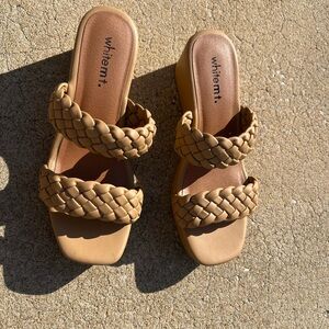 White Mountain Tan Wedge Sandals with Braided Straps